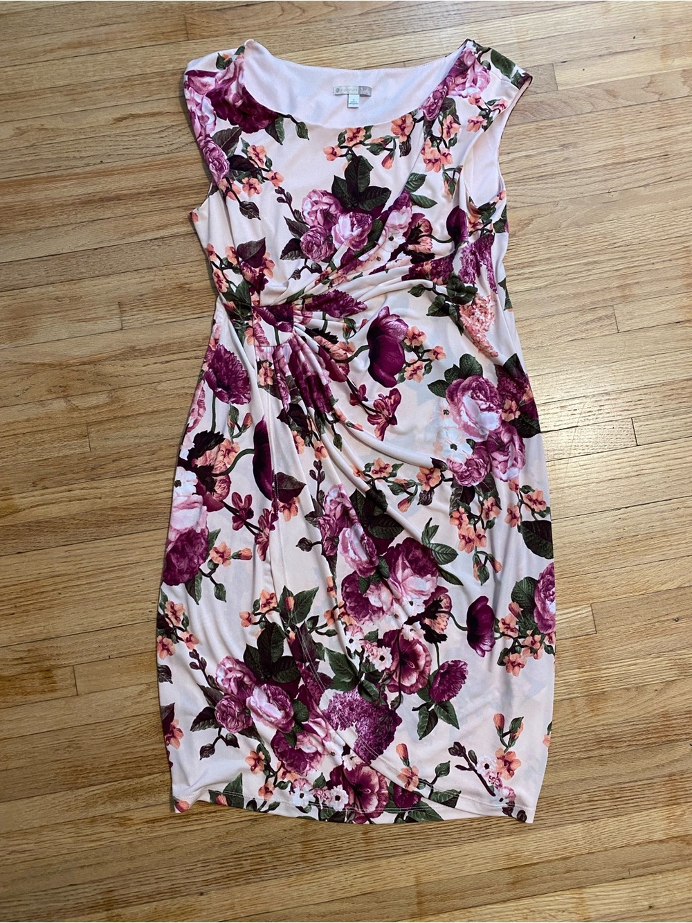 Women 16 by Signature Sadie Floral Twist-Front Pink Purple Sleeveless Dress